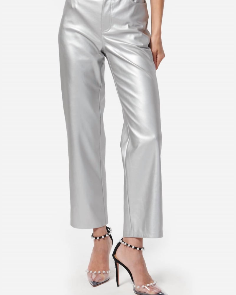 Front of a model wearing a size 12 Hanie Metallic Pant In Silver in Silver by Cami NYC. | dia_product_style_image_id:354321
